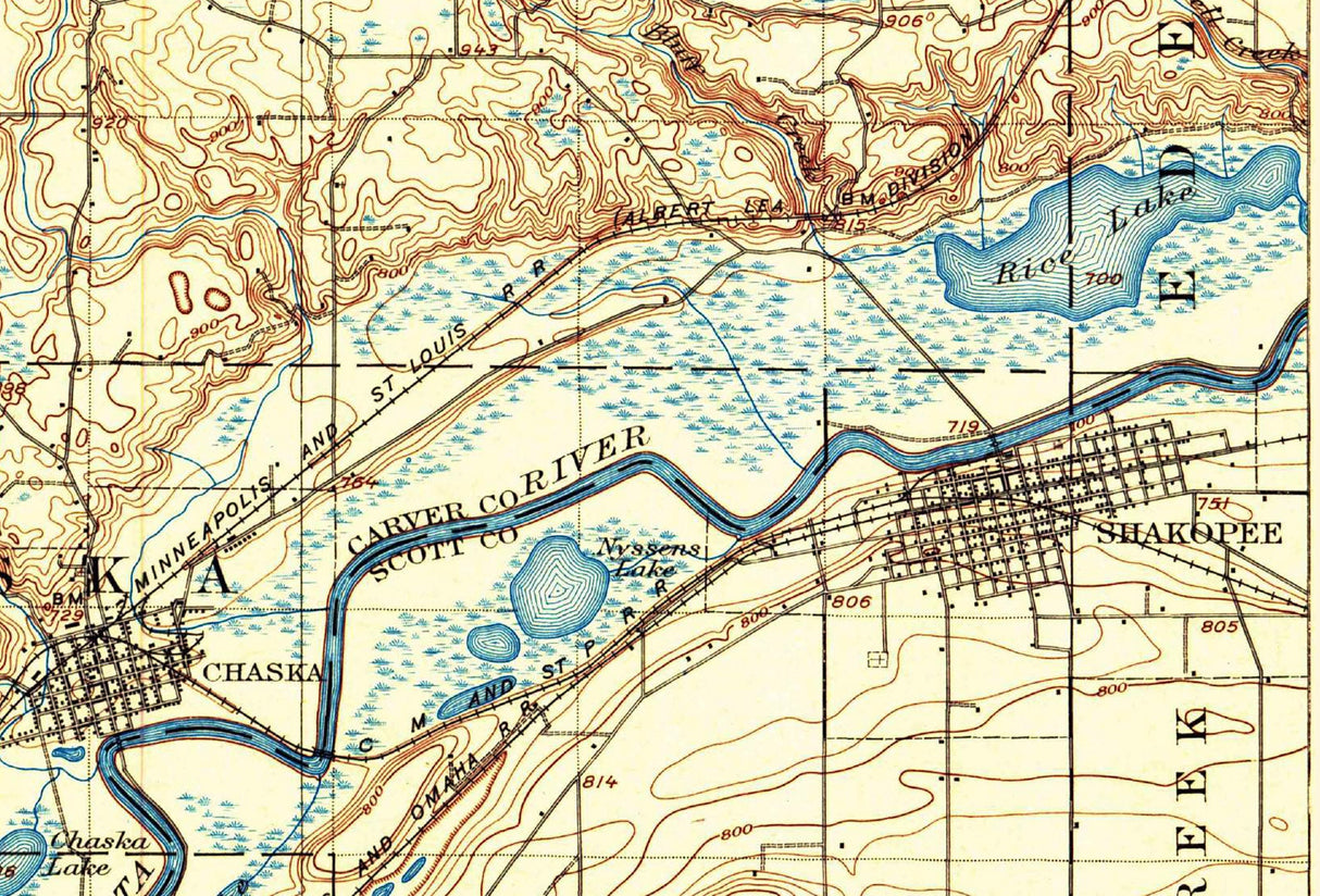 1907 Topo Map of Minnetonka Minnesota Shakopee