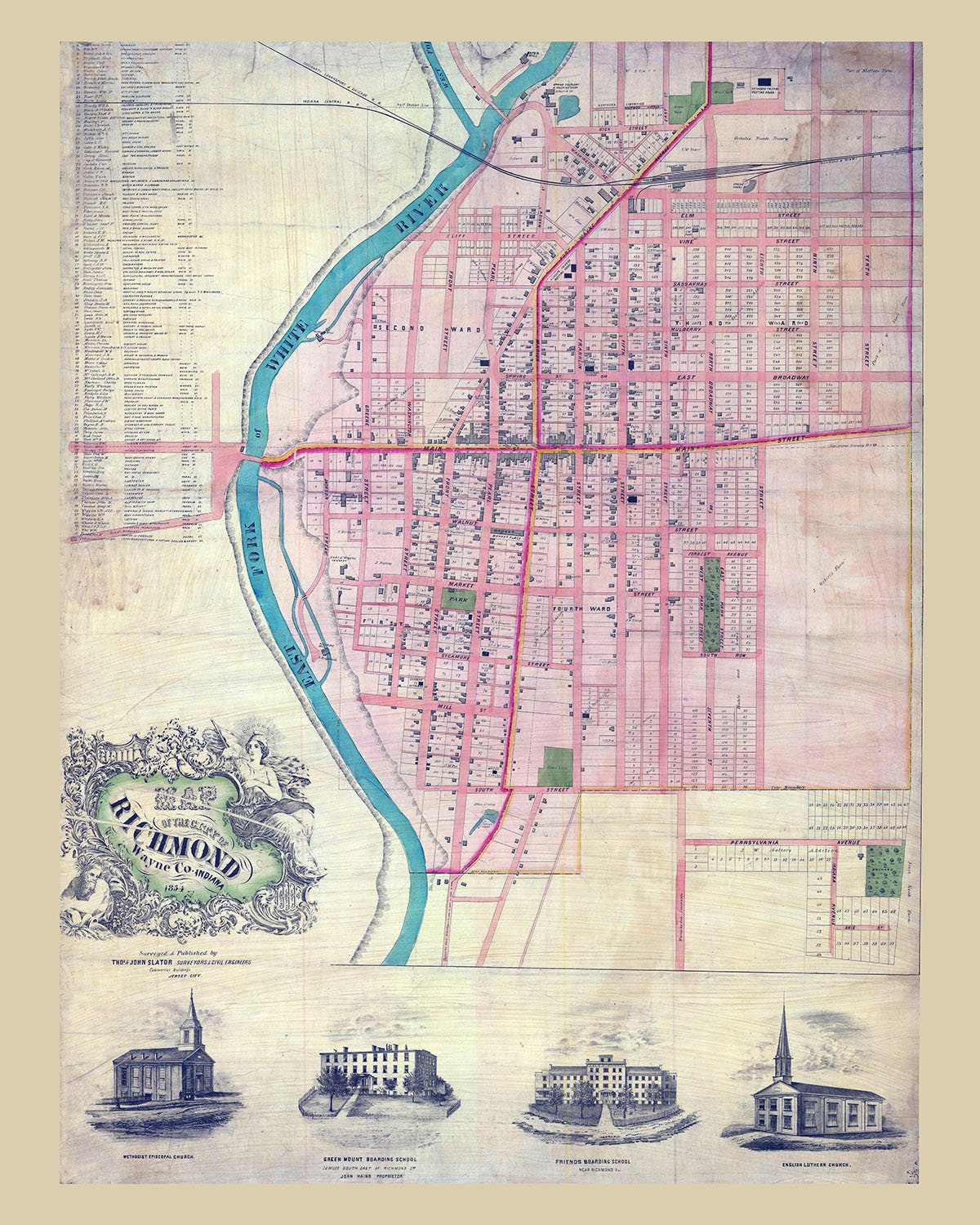 1854 Map of Richmond Wayne County Indiana