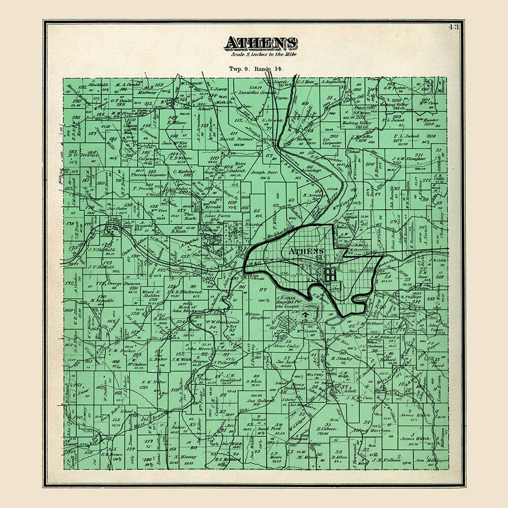 1875 Map of Athens Township Athens County Ohio