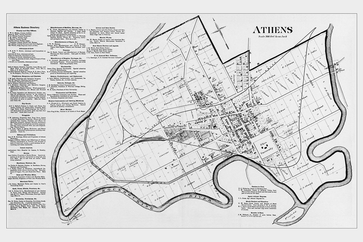 1875 Town Map of Athens Ohio