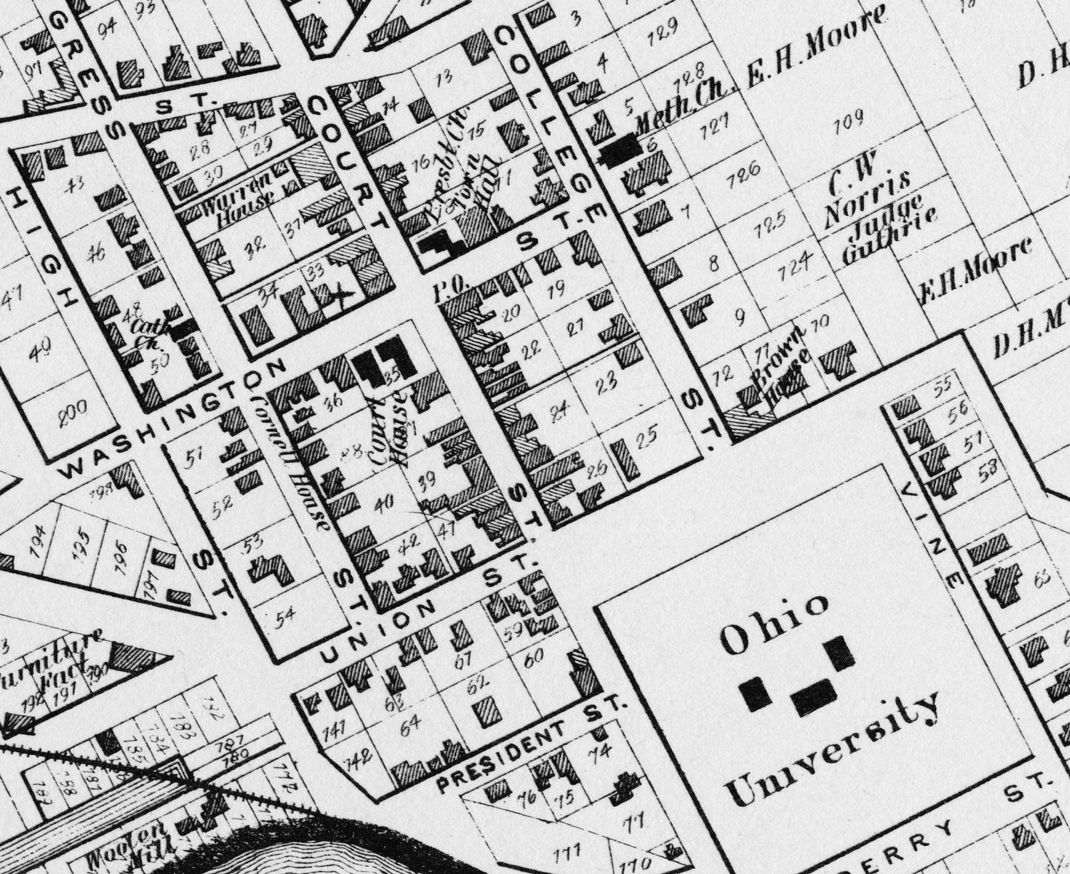 1875 Town Map of Athens Ohio