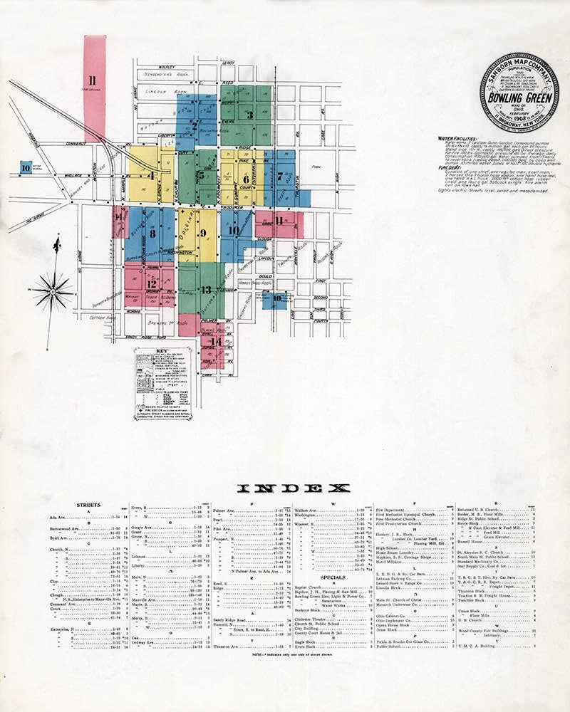 1908 Town Map of Bowling Green Wood County Ohio