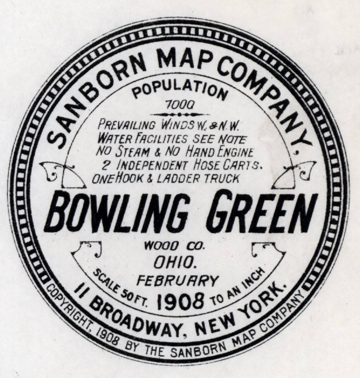 1908 Town Map of Bowling Green Wood County Ohio