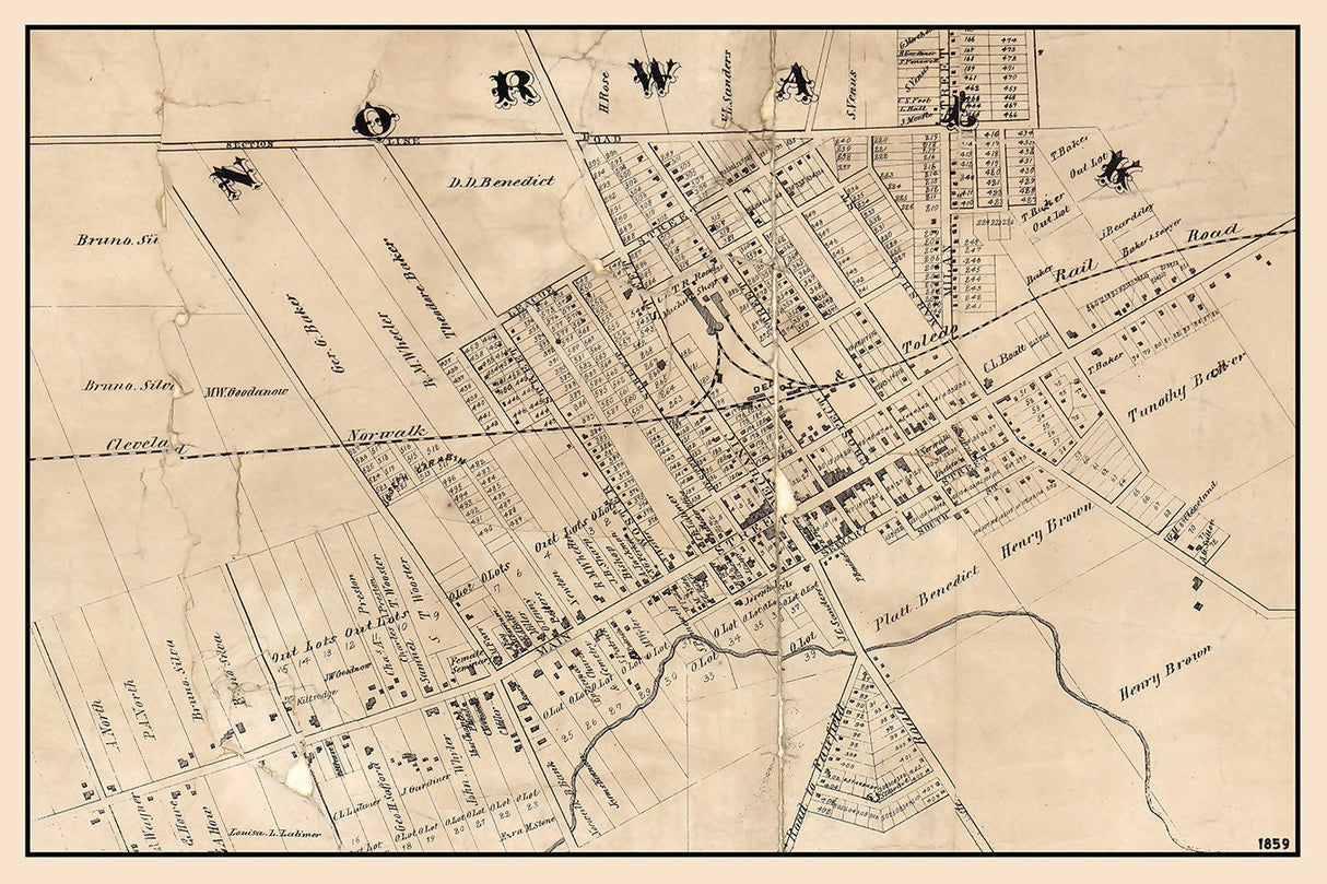 1859 Town Map of Norwalk Huron County Ohio