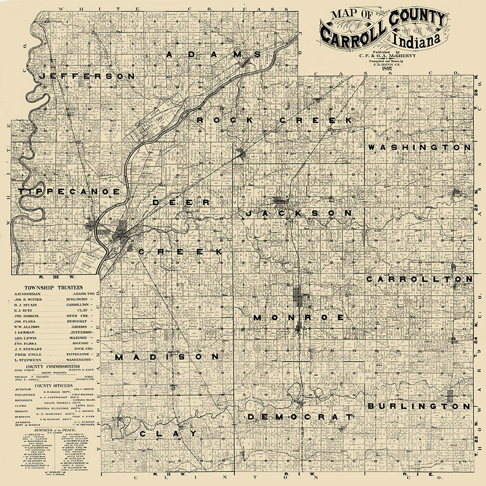 1897 Farm Line Map of Carroll County Indiana