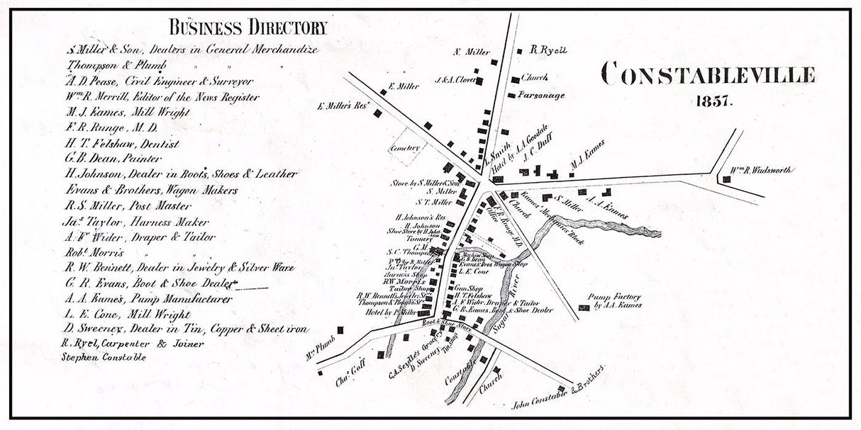 1857 Map of Constableville Lewis County New York