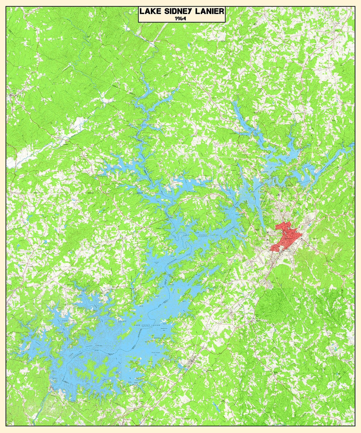 1964 Map of Lake Sidney Lanier Georgia
