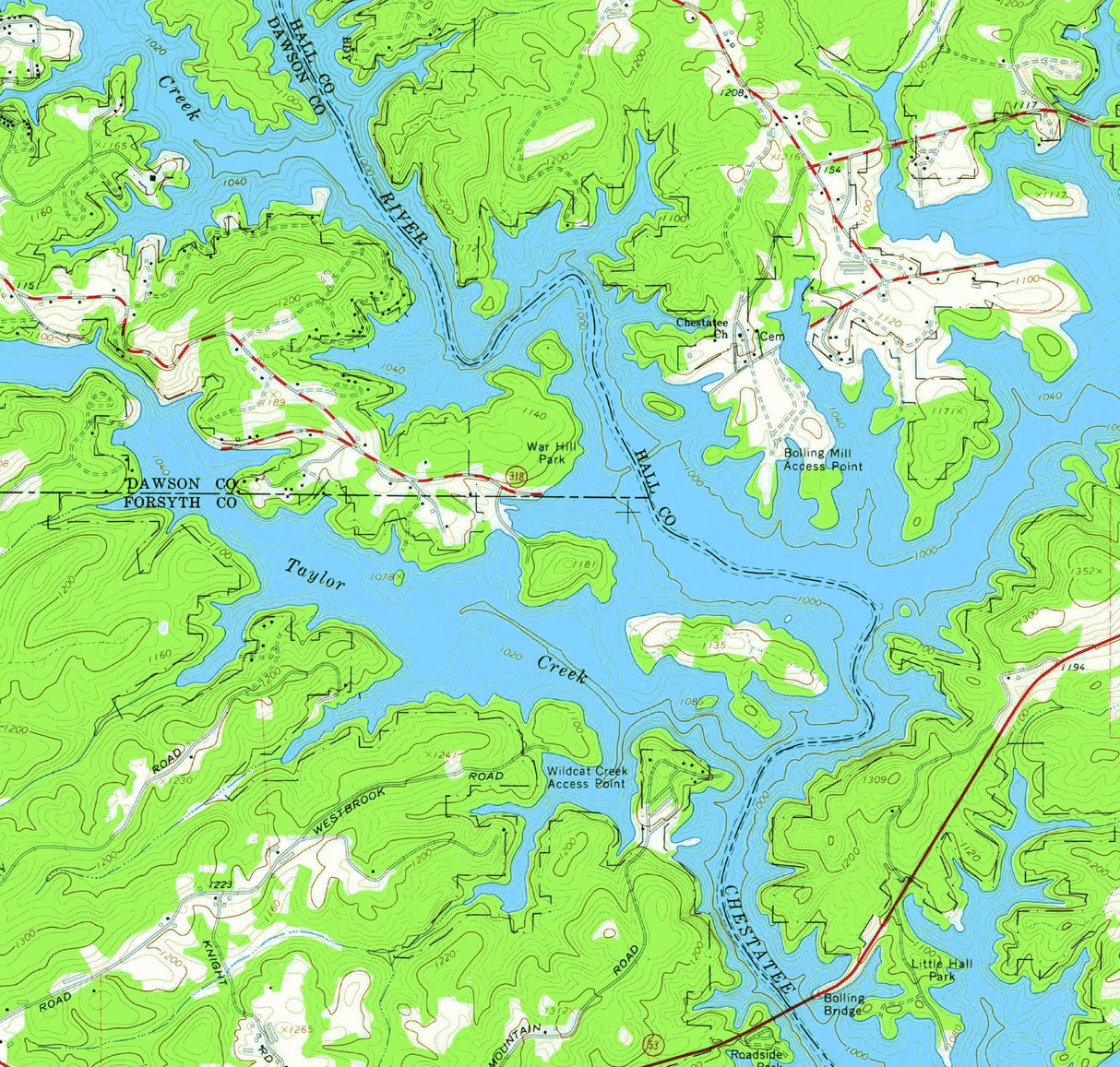 1964 Map of Lake Sidney Lanier Georgia