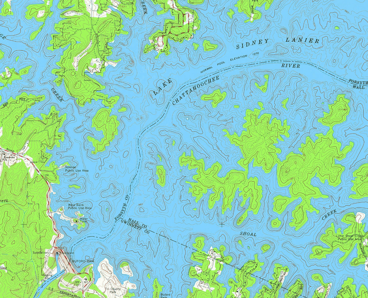 1964 Map of Lake Sidney Lanier Georgia