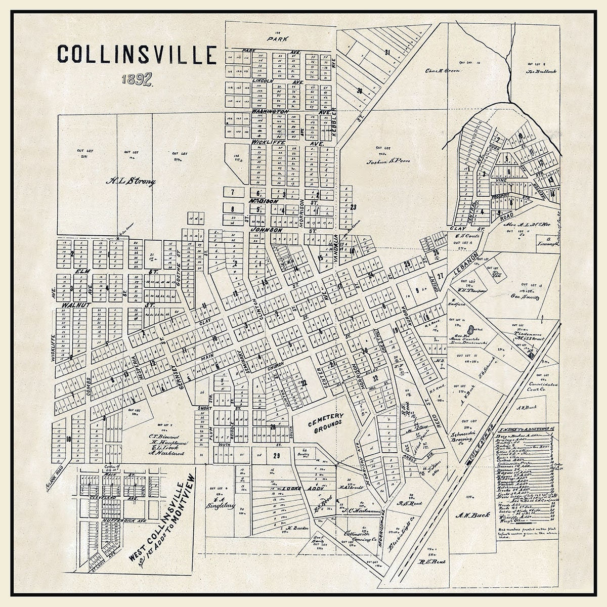 1892 Town Map of Collinsville Madison County Illinois