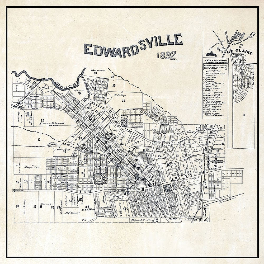 1892 Town Map of Edwardsville Madison County Illinois