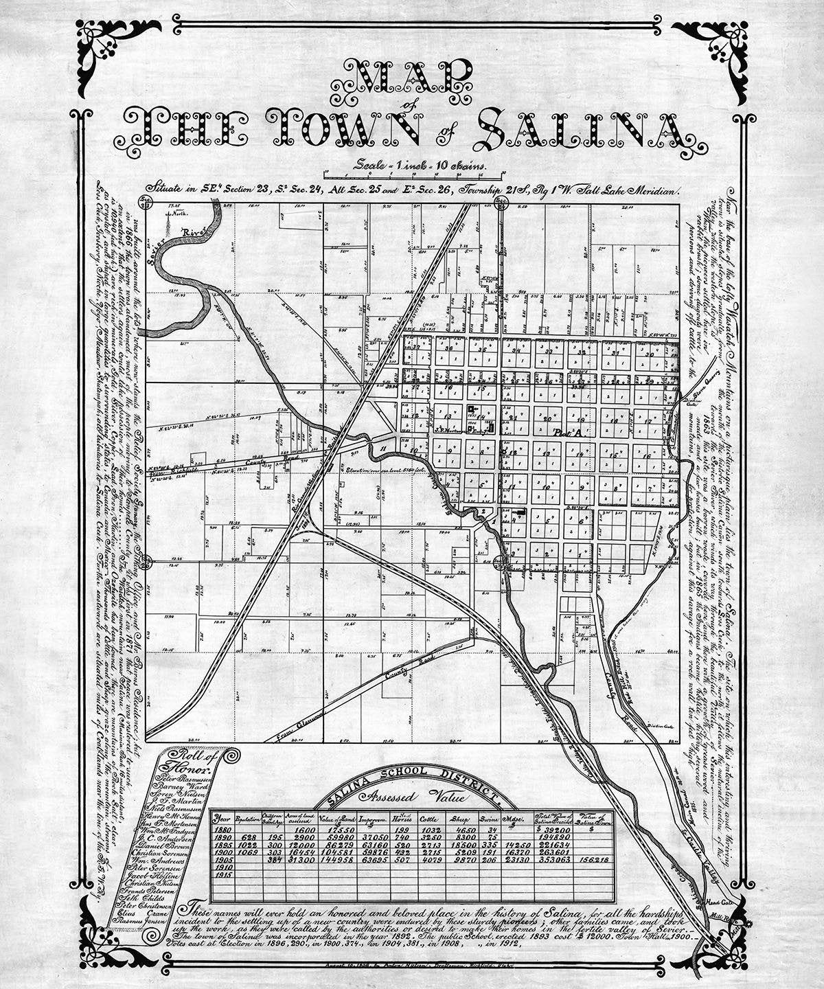 1915 Map of The Town of Salina Sevier County Utah