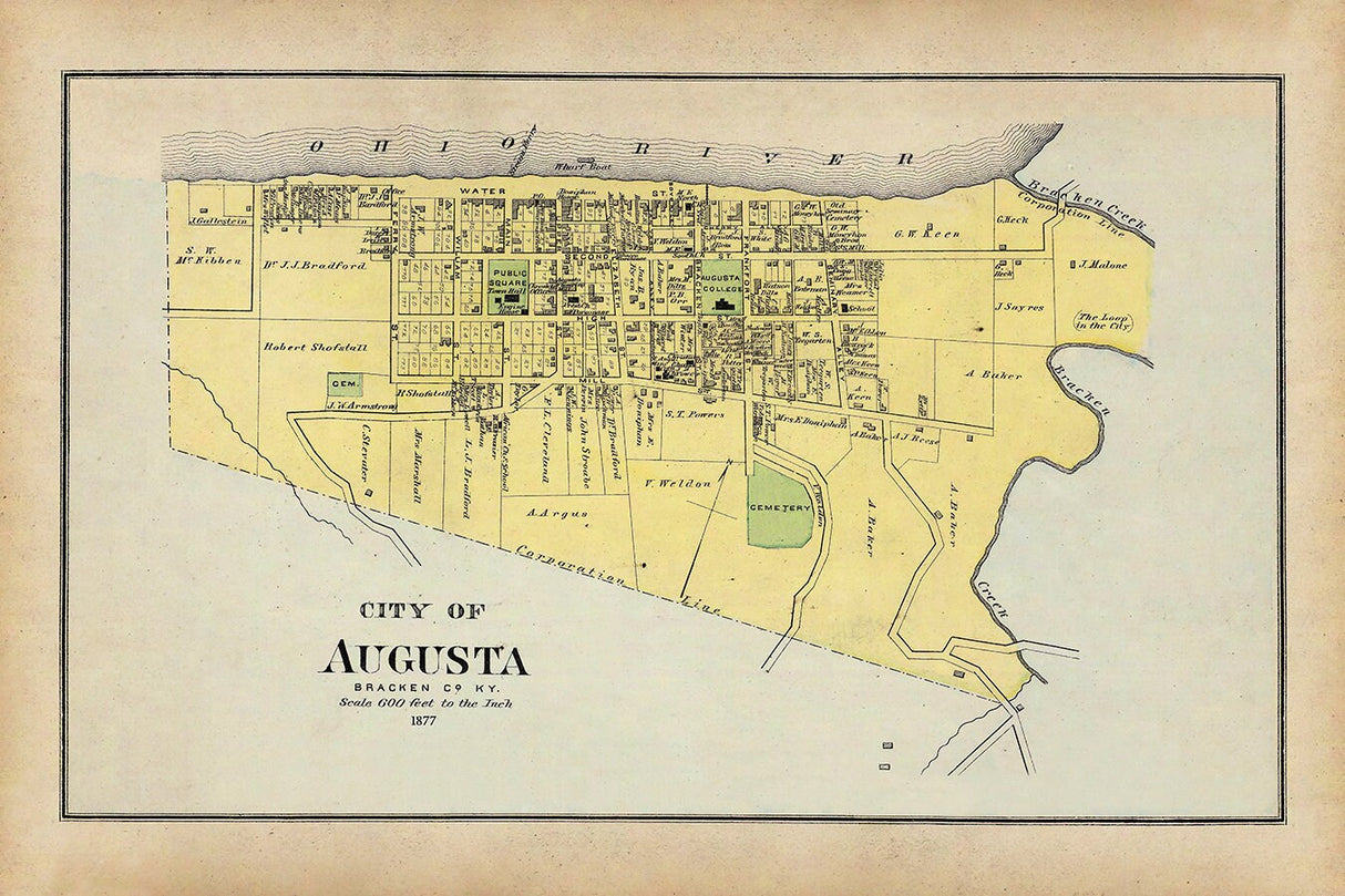 1877 Map of Augusta Bracken County Kentucky