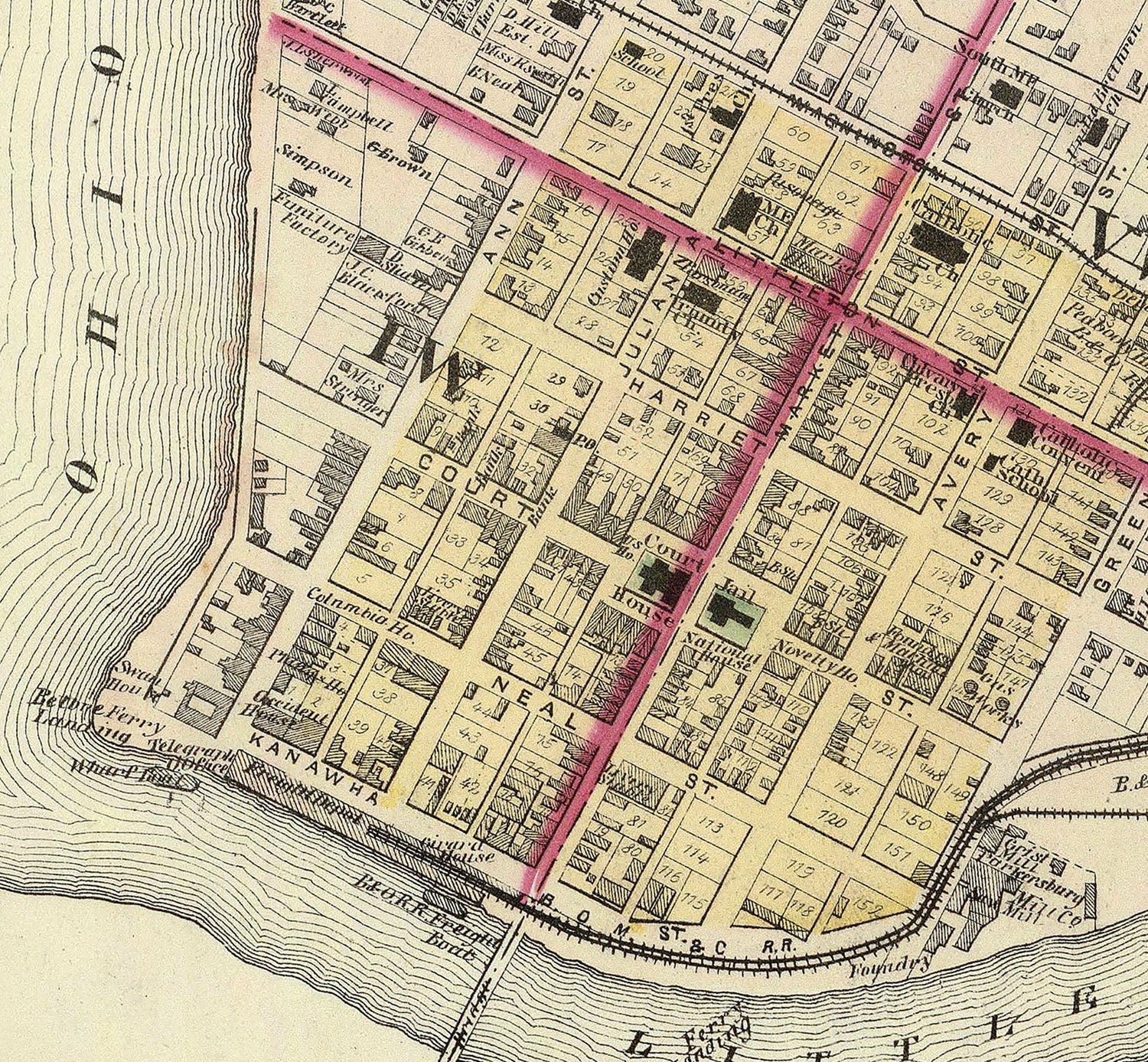 1877 Map of Parkersburg Wood County West Virginia