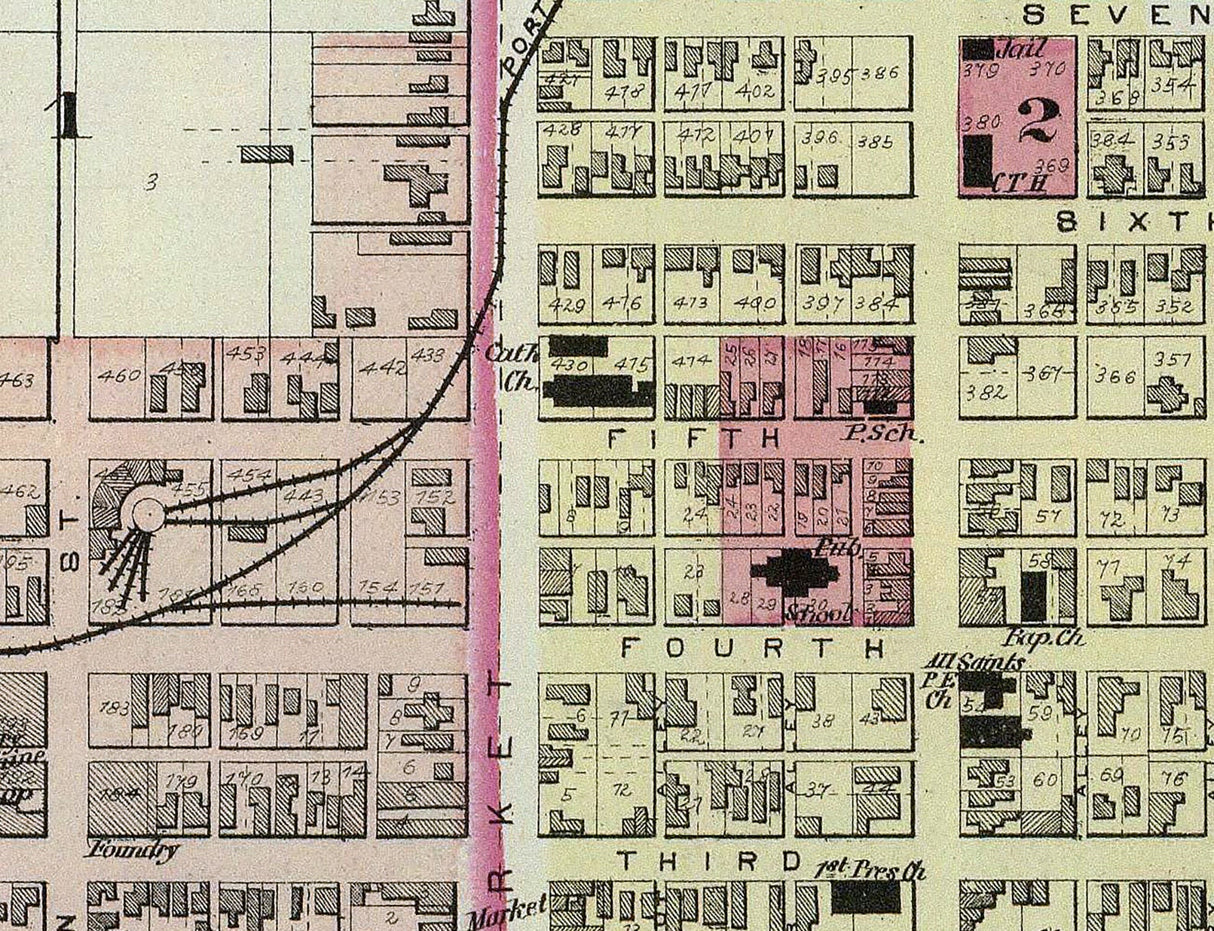 1877 Town Map of Portsmouth Scioto County Ohio