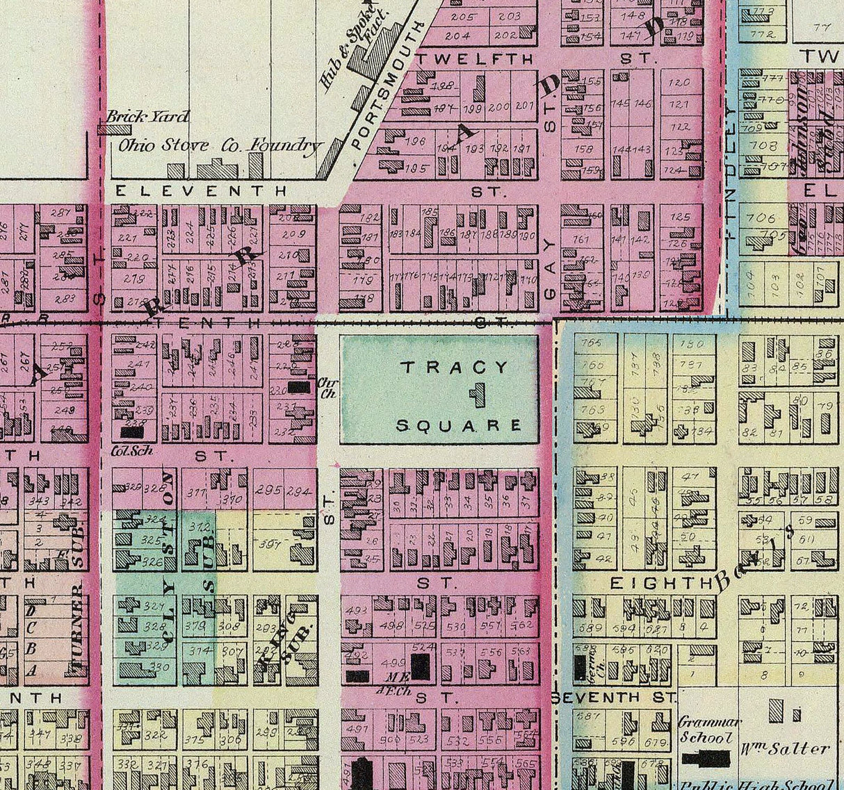 1877 Town Map of Portsmouth Scioto County Ohio