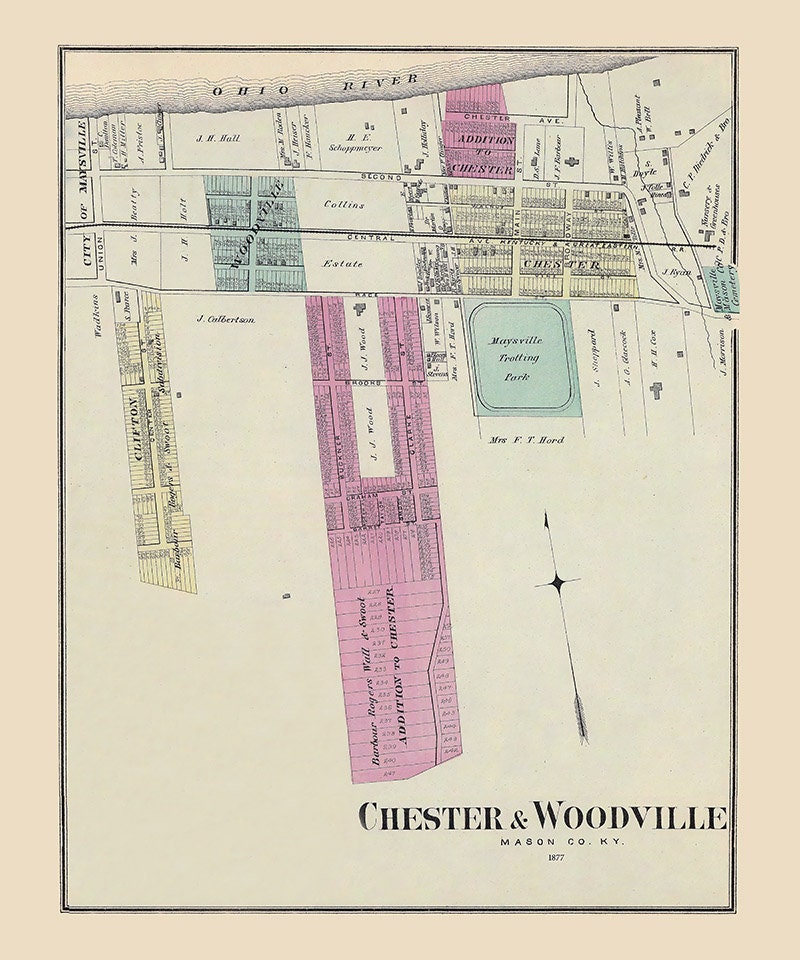 1877 Map of Chester and Woodville Mason County Kentucky