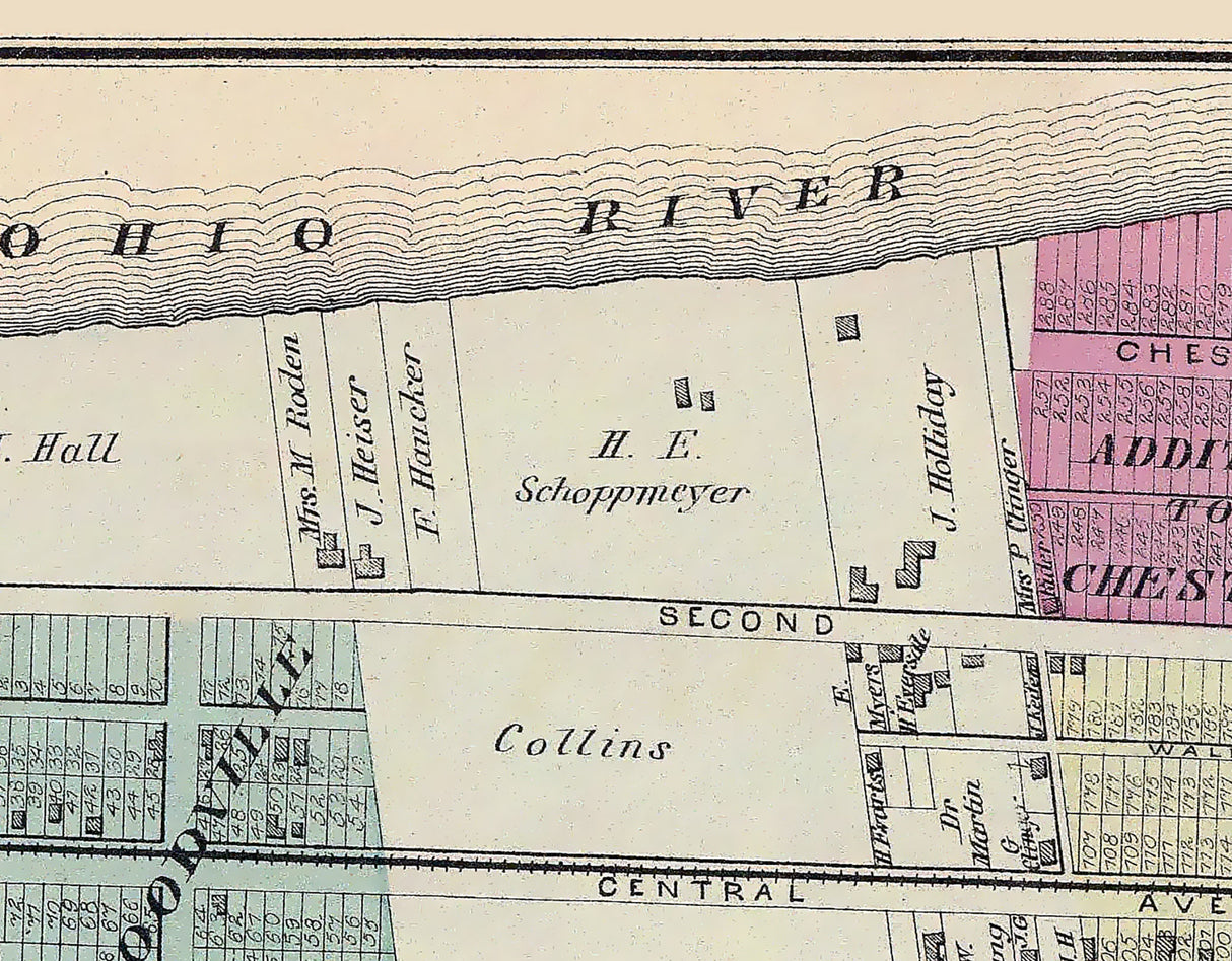 1877 Map of Chester and Woodville Mason County Kentucky