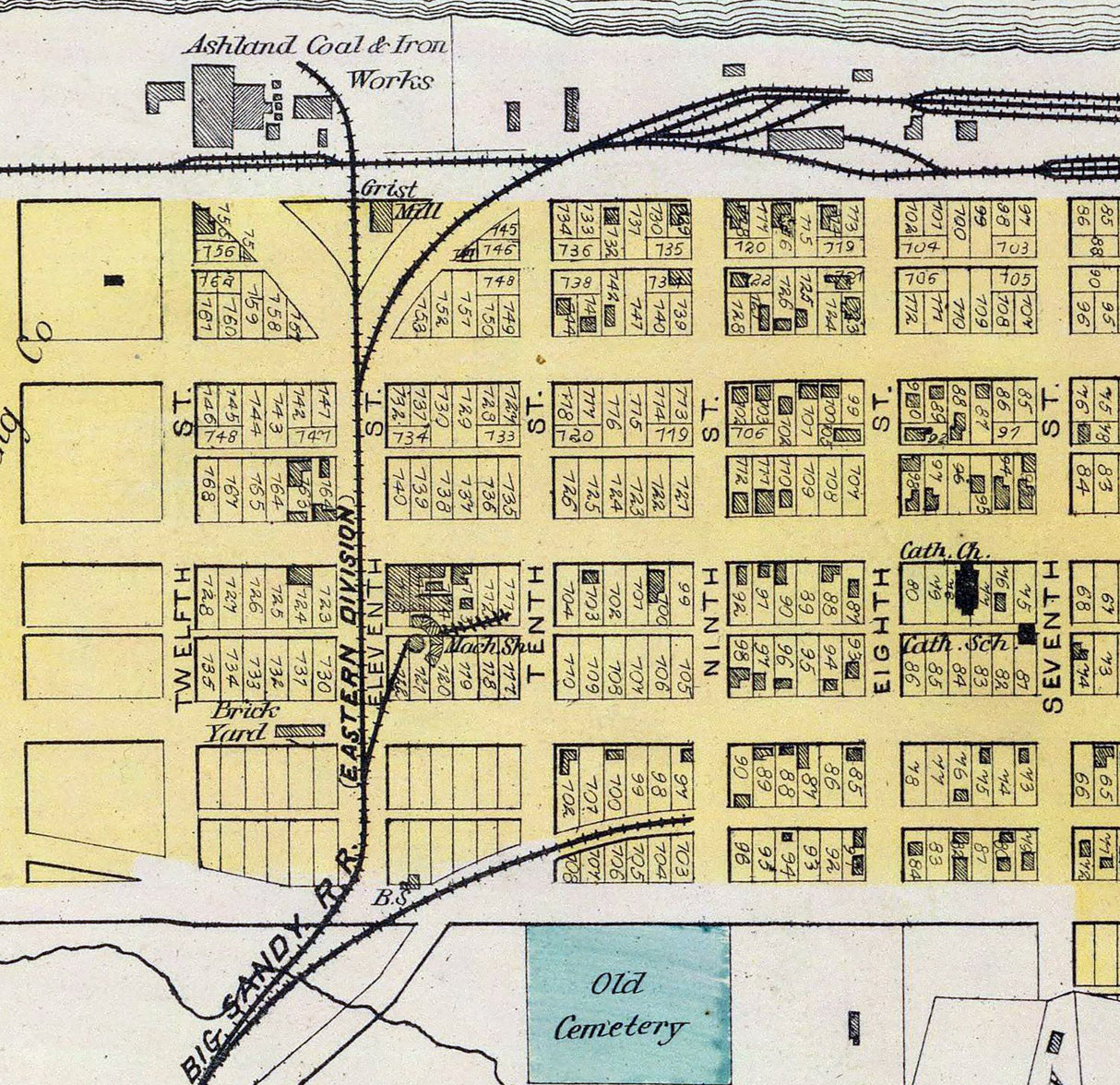 1877 Town Map of Ashland Boyd County Kentucky