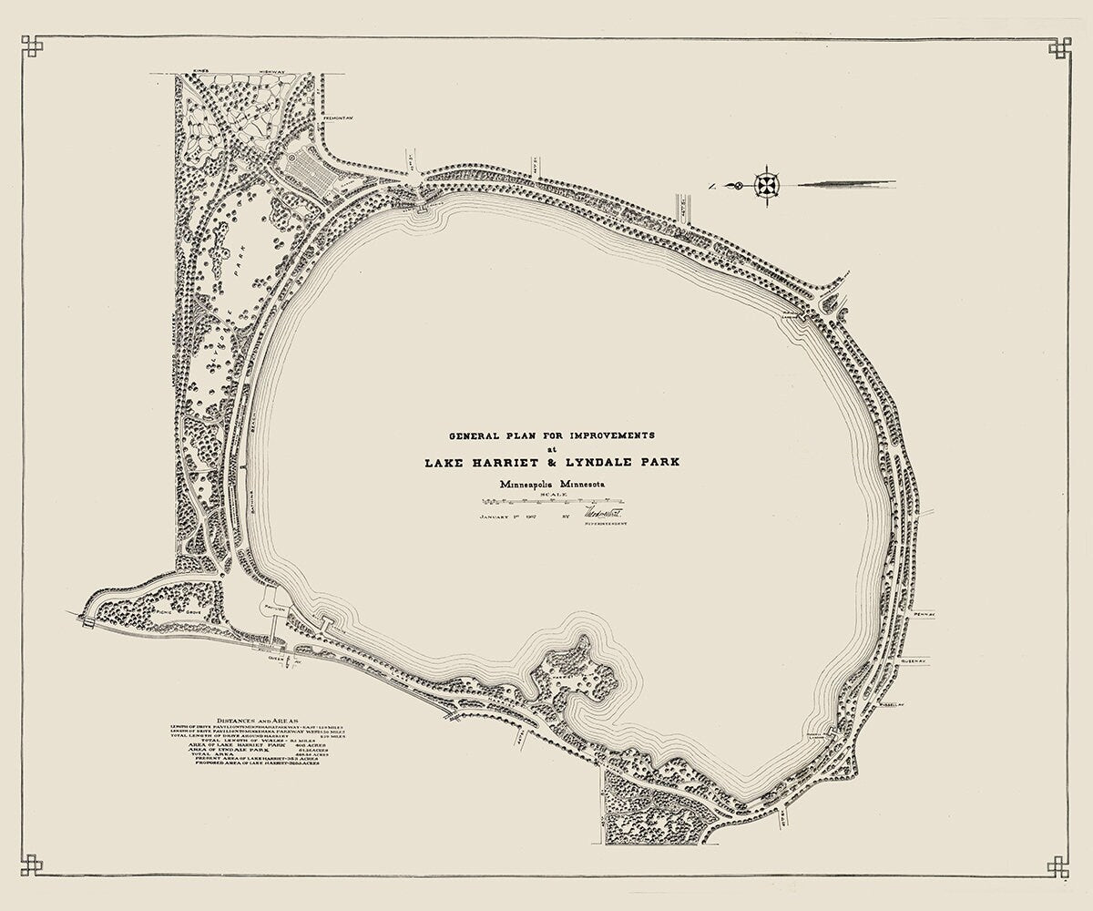 1907 Map of Lake Harriet Minnesota
