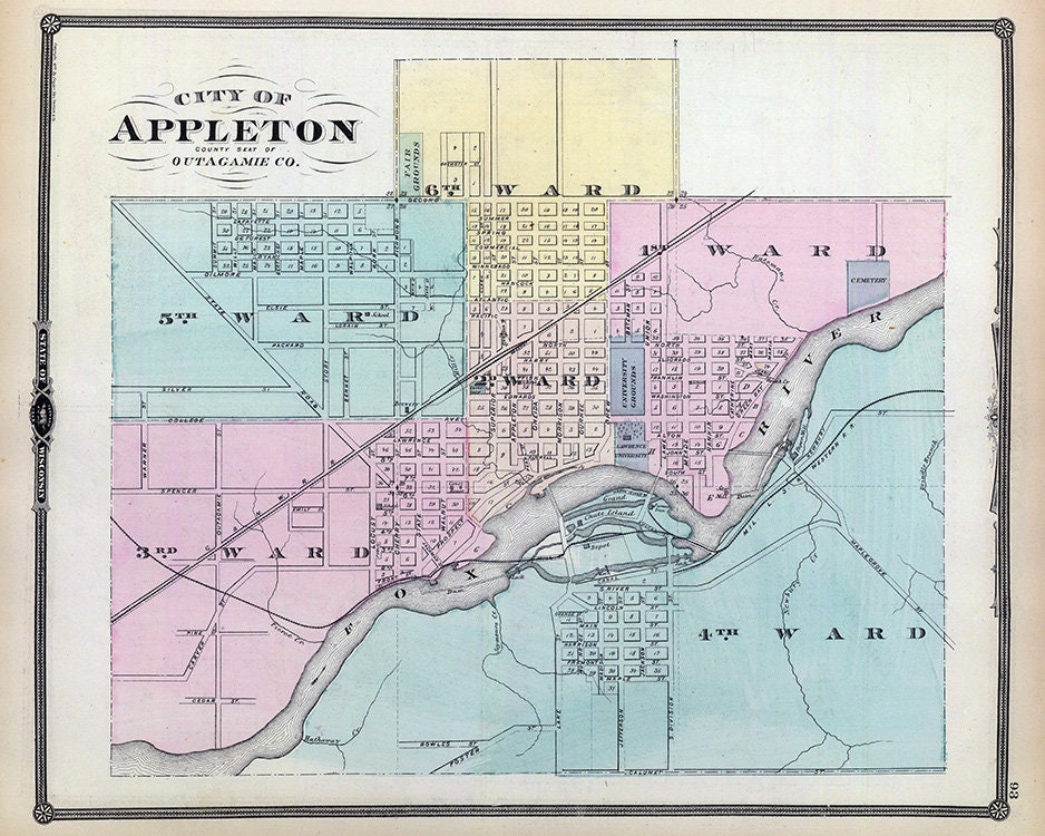 1878 Map of Appleton Outagamie County Wisconsin