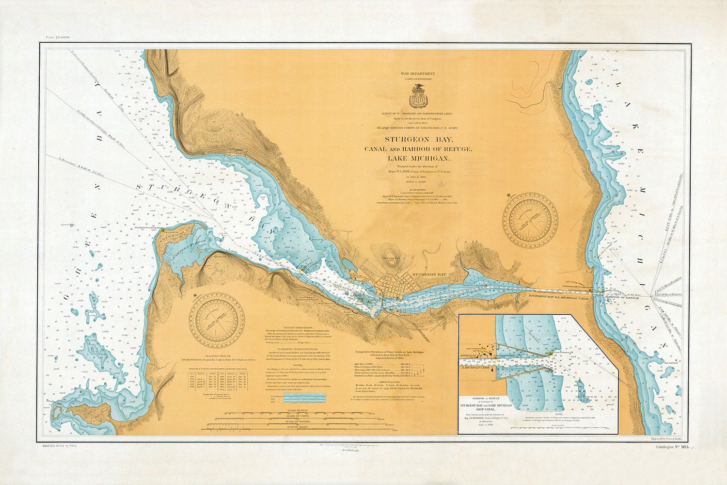 1904 Nautical Chart Map of Sturgeon Bay Canal and Harbor Wisconsin