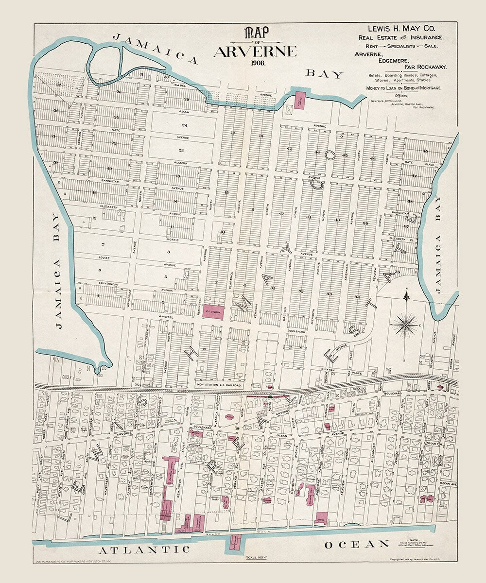 1908 Town Map of Arverne New York City New York