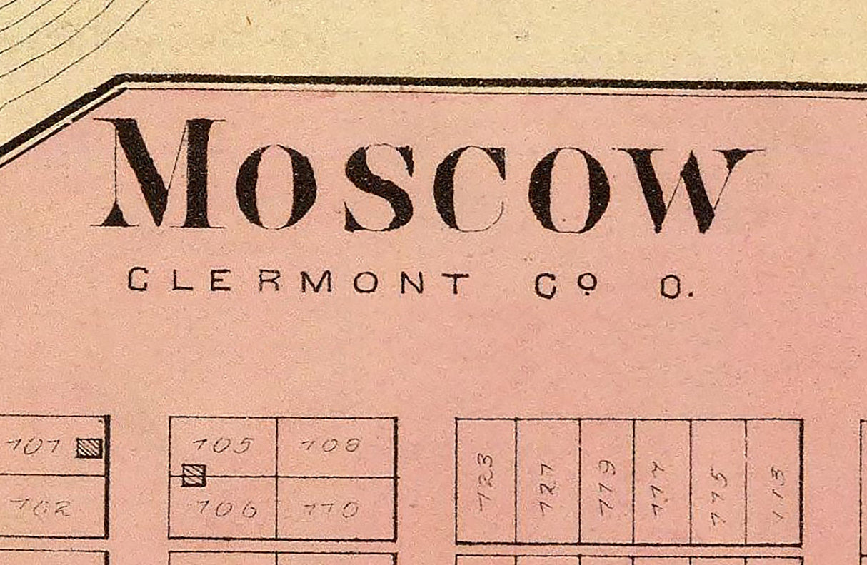 1877 Town Map of New Richmond Clermont County Ohio Moscow