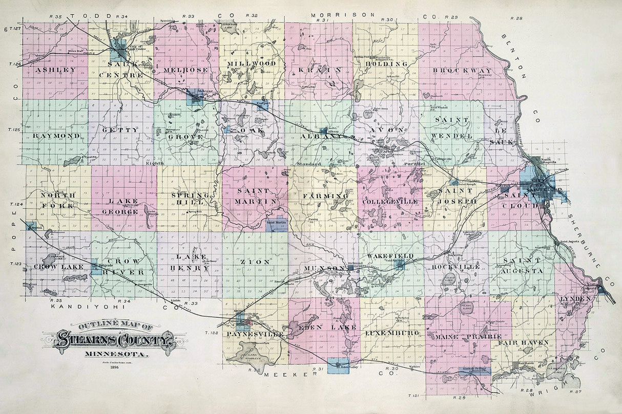 1896 Map of Stearns County Minnesota