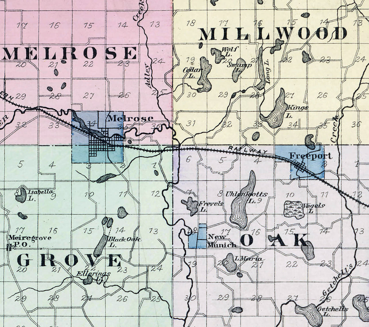 1896 Map of Stearns County Minnesota
