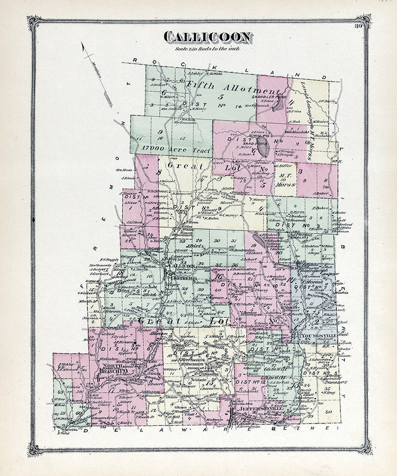 1875 Map of Callicoon Township Sullivan County New York