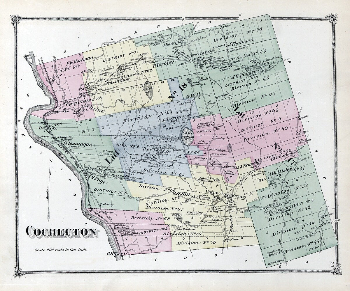 1875 Map of Cochecton Township Sullivan County New York