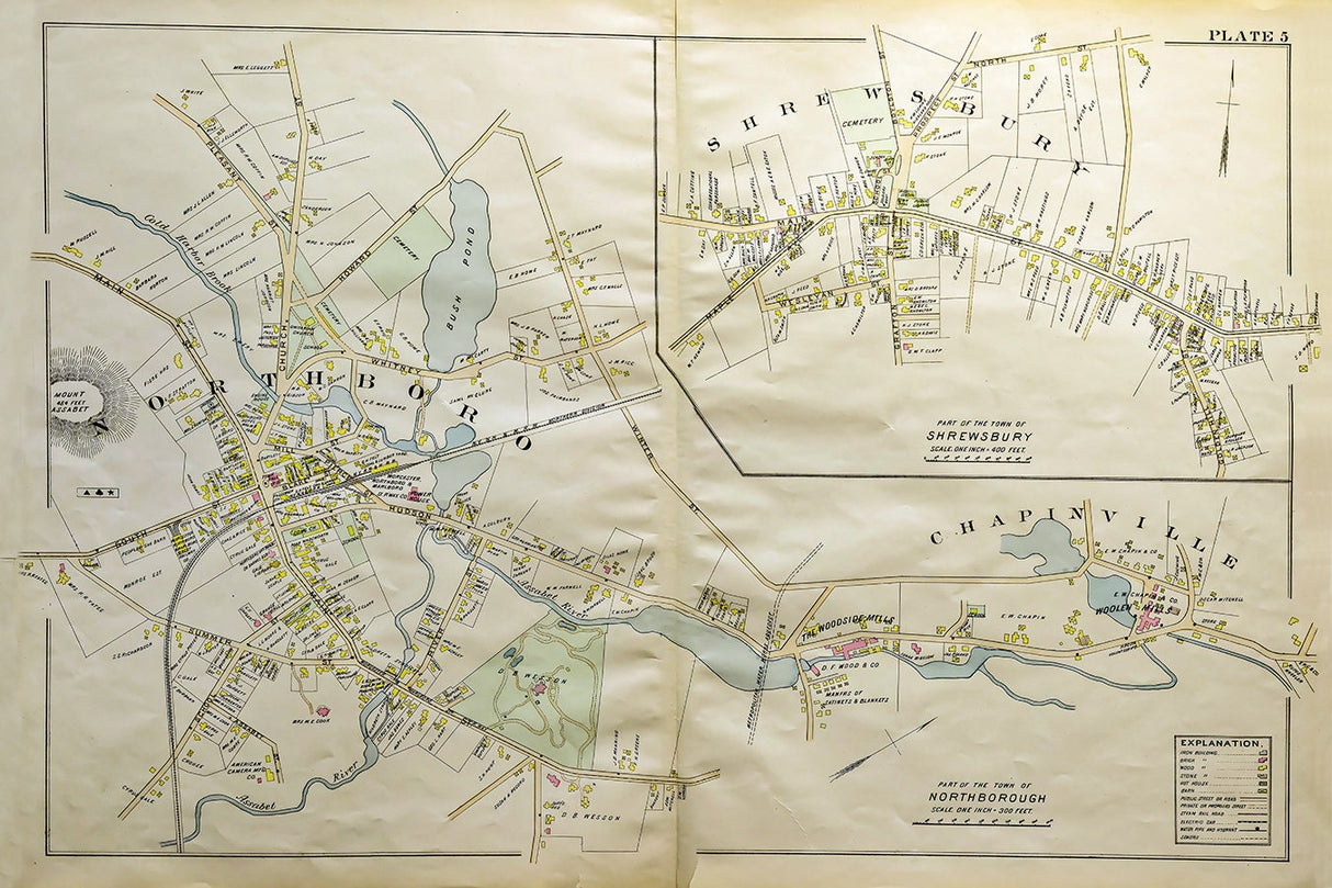 1880 Town Map of Northborough Worcester County Massachusetts