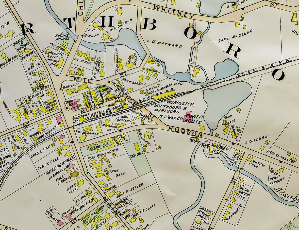 1880 Town Map of Northborough Worcester County Massachusetts