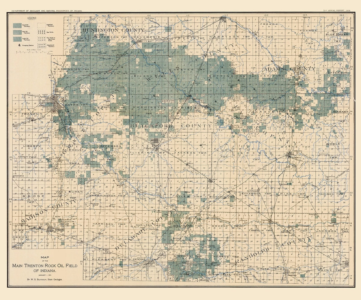 1907 Map of the Trenton Rock Oil Field Indiana