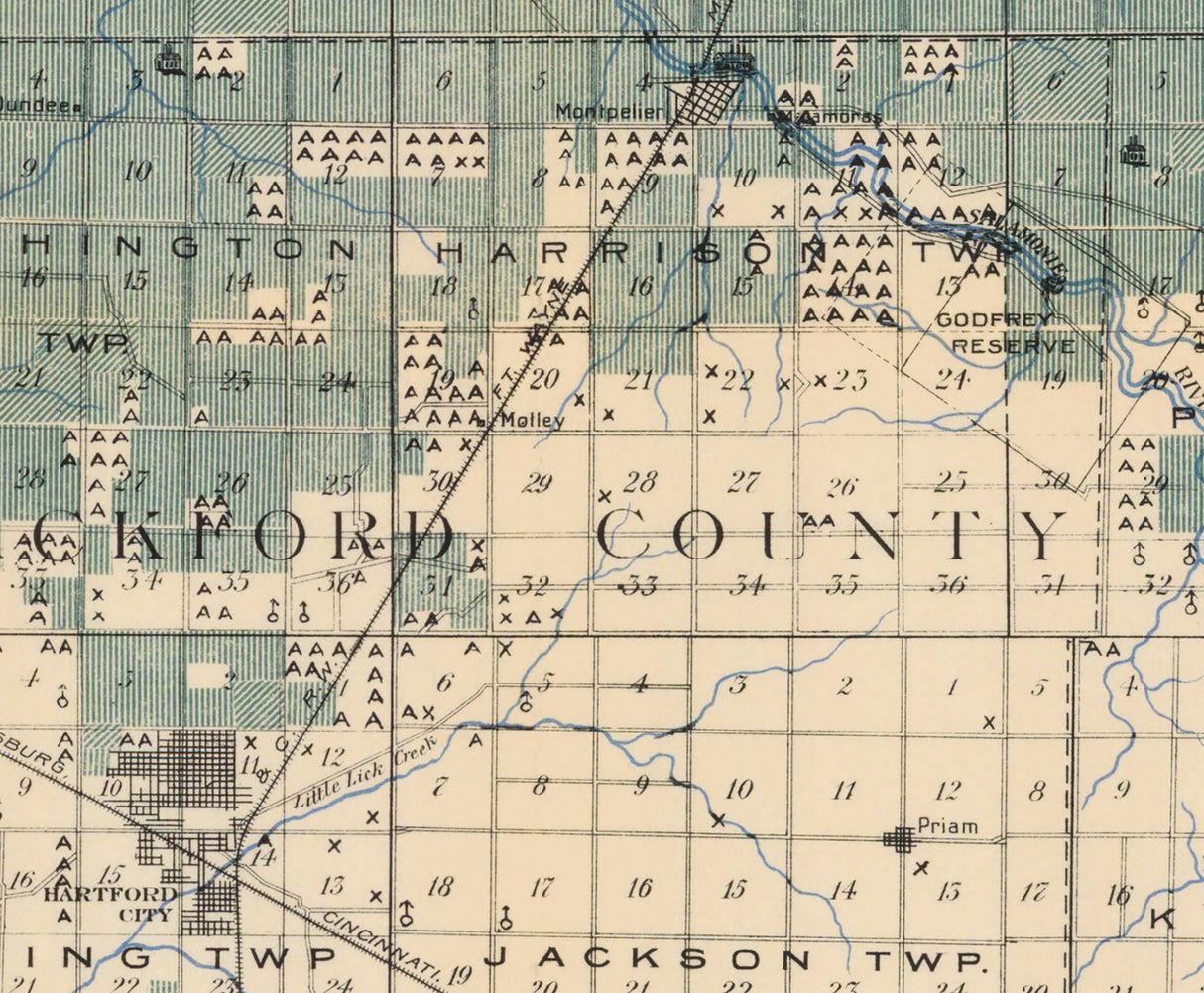 1907 Map of the Trenton Rock Oil Field Indiana