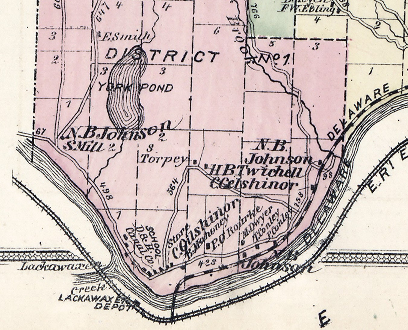 1875 Map of Highland and Lumberland Township Sullivan County New York