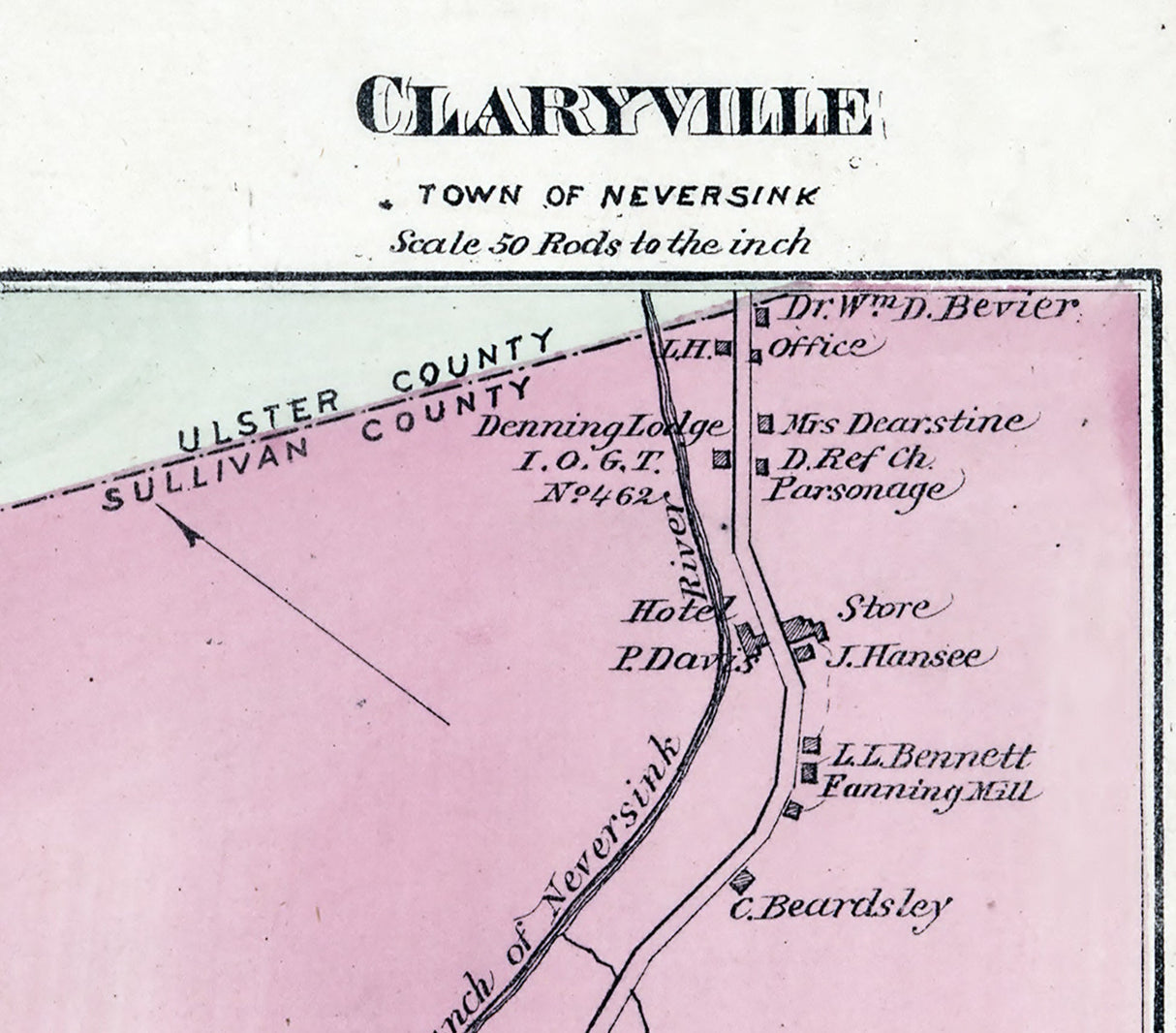 1875 Map of Neversink Township Sullivan County New York