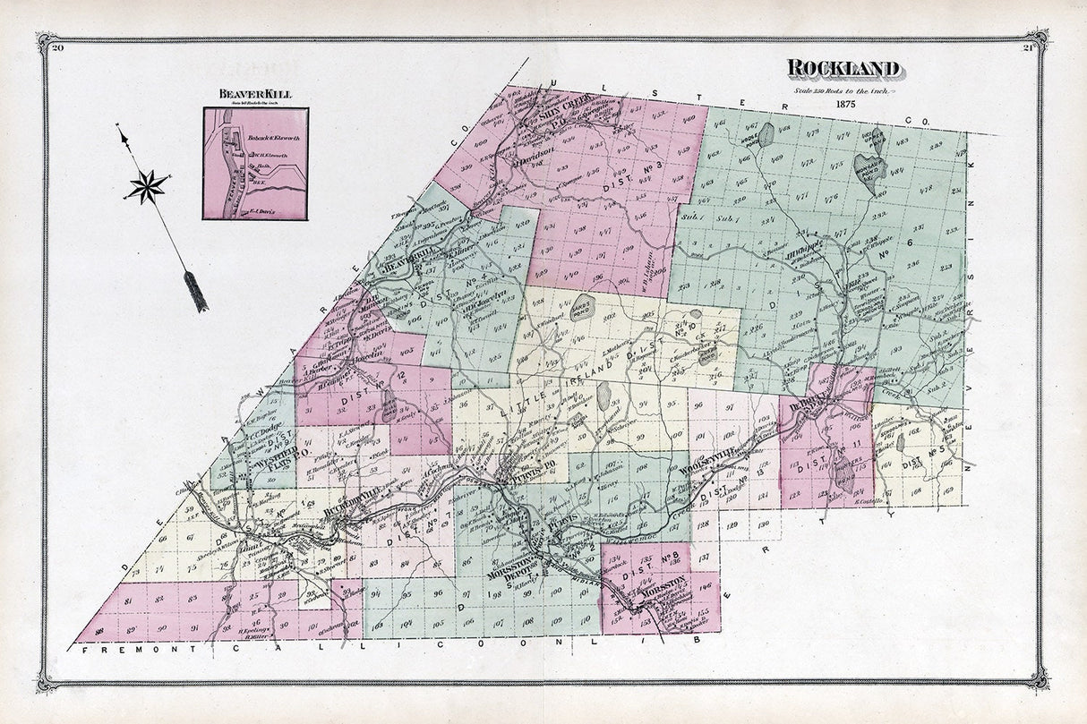 1875 Map of Rockland Township Sullivan County New York