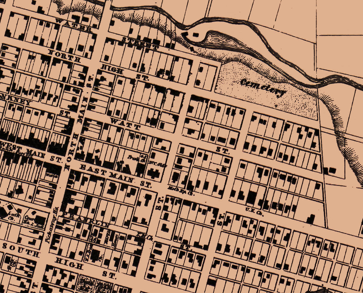 1858 Town Map of Circleville Pickaway County Ohio