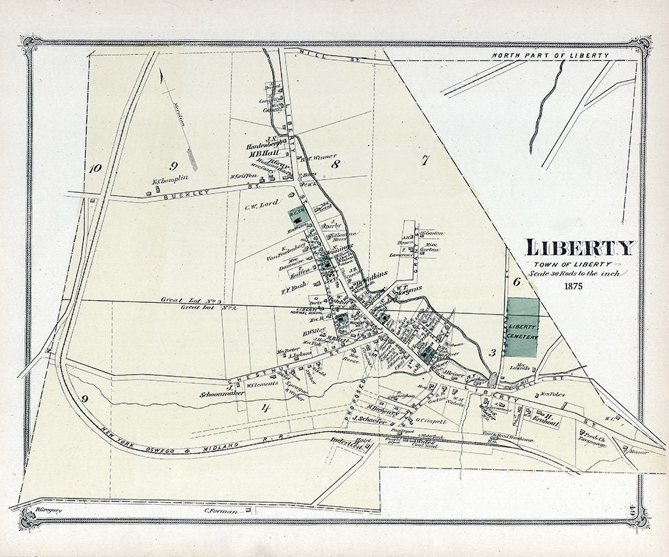 1875 Town Map of Liberty Sullivan County New York