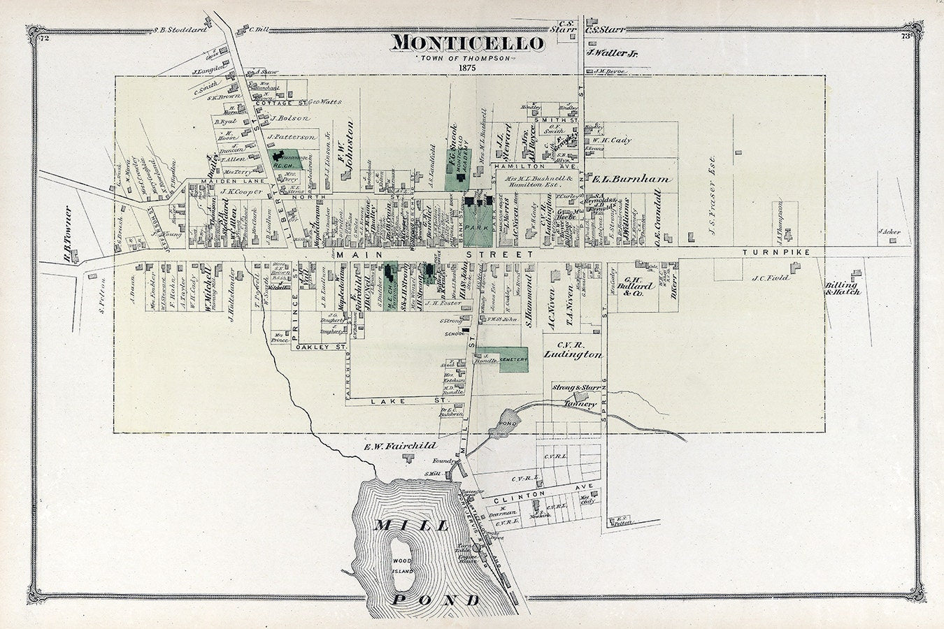 1875 Town Map of Monticello Sullivan County New York