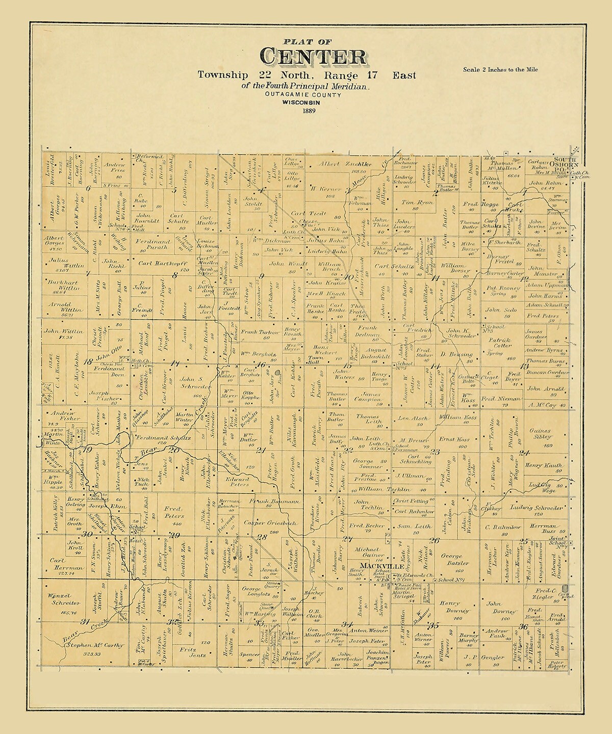 1889 Map of Center Township Outagamie County Wisconsin