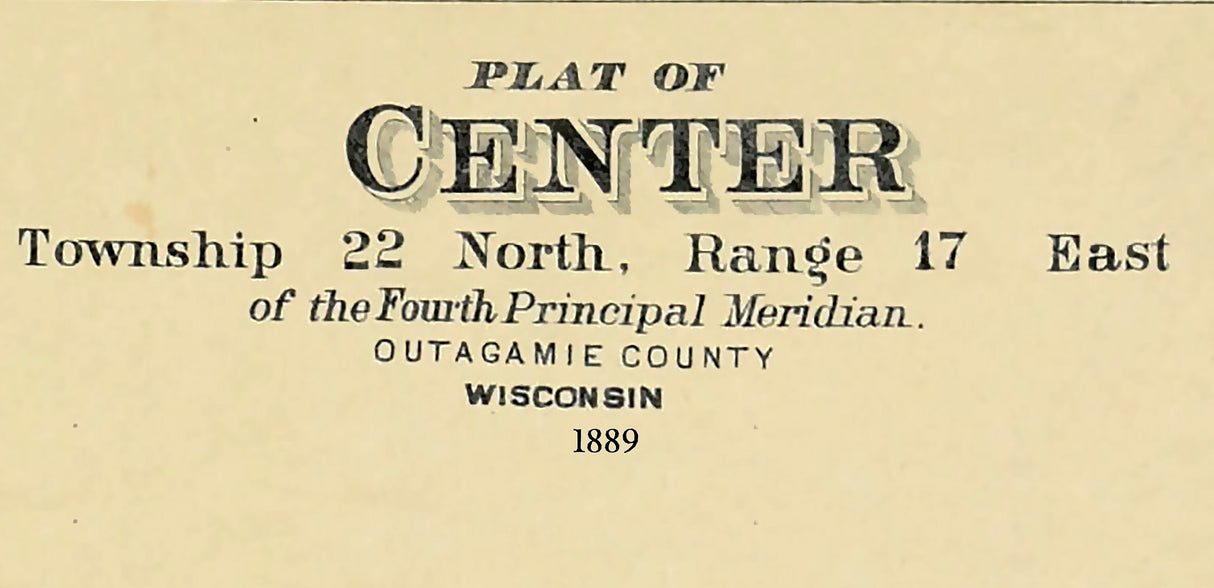 1889 Map of Center Township Outagamie County Wisconsin