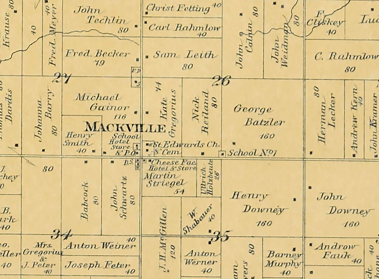 1889 Map of Center Township Outagamie County Wisconsin