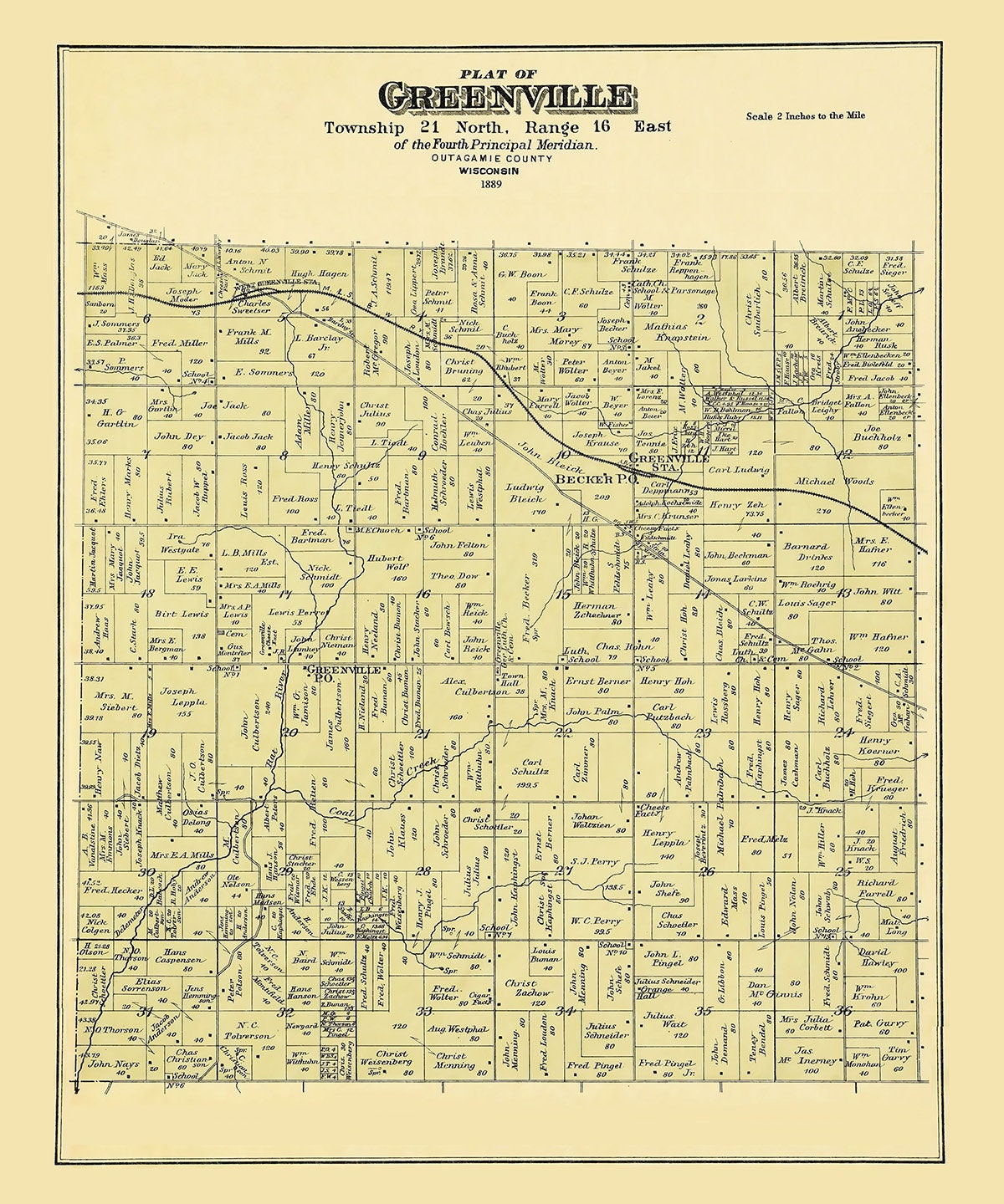 1889 Map of Greenville Township Outagamie County Wisconsin