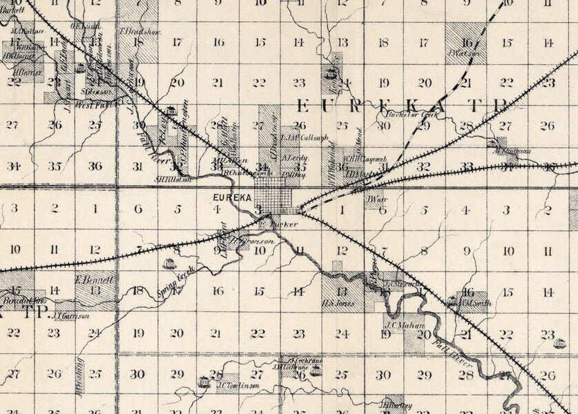 1877 Map of Greenwood County Kansas Eureka