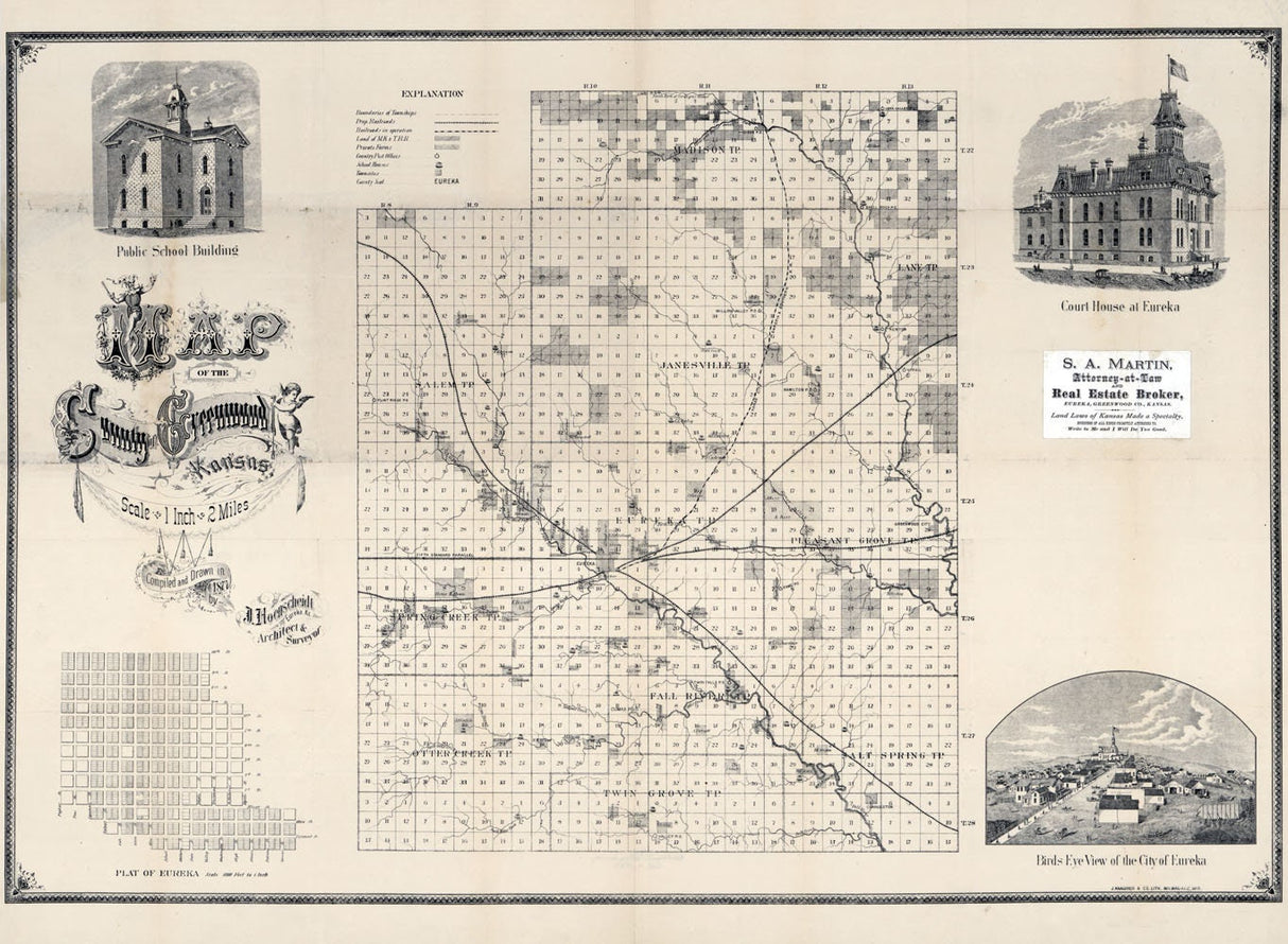 1877 Map of Greenwood County Kansas Eureka