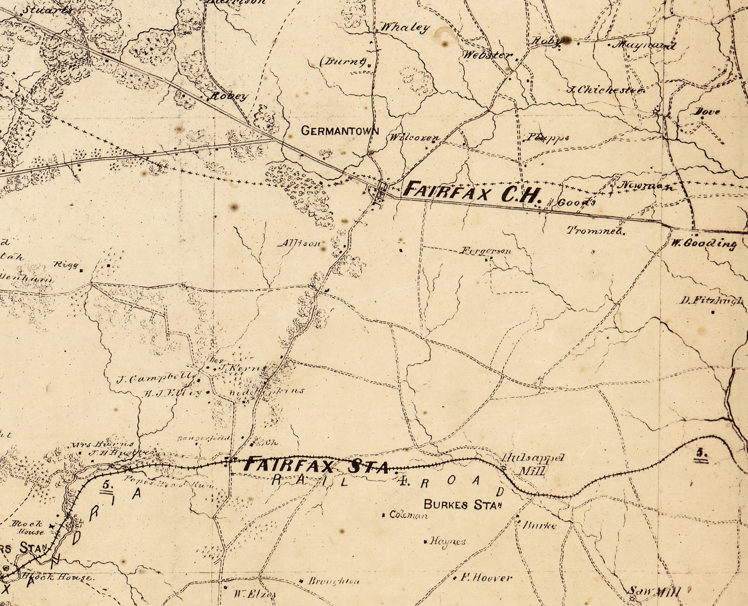 1864 Map of Fairfax and Alexandria County Virginia