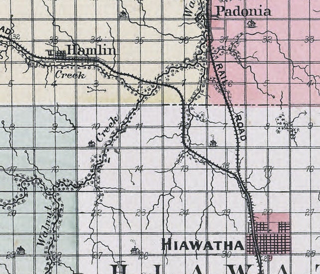 1887 Map of Brown County Kansas Hamlin Hiawatha